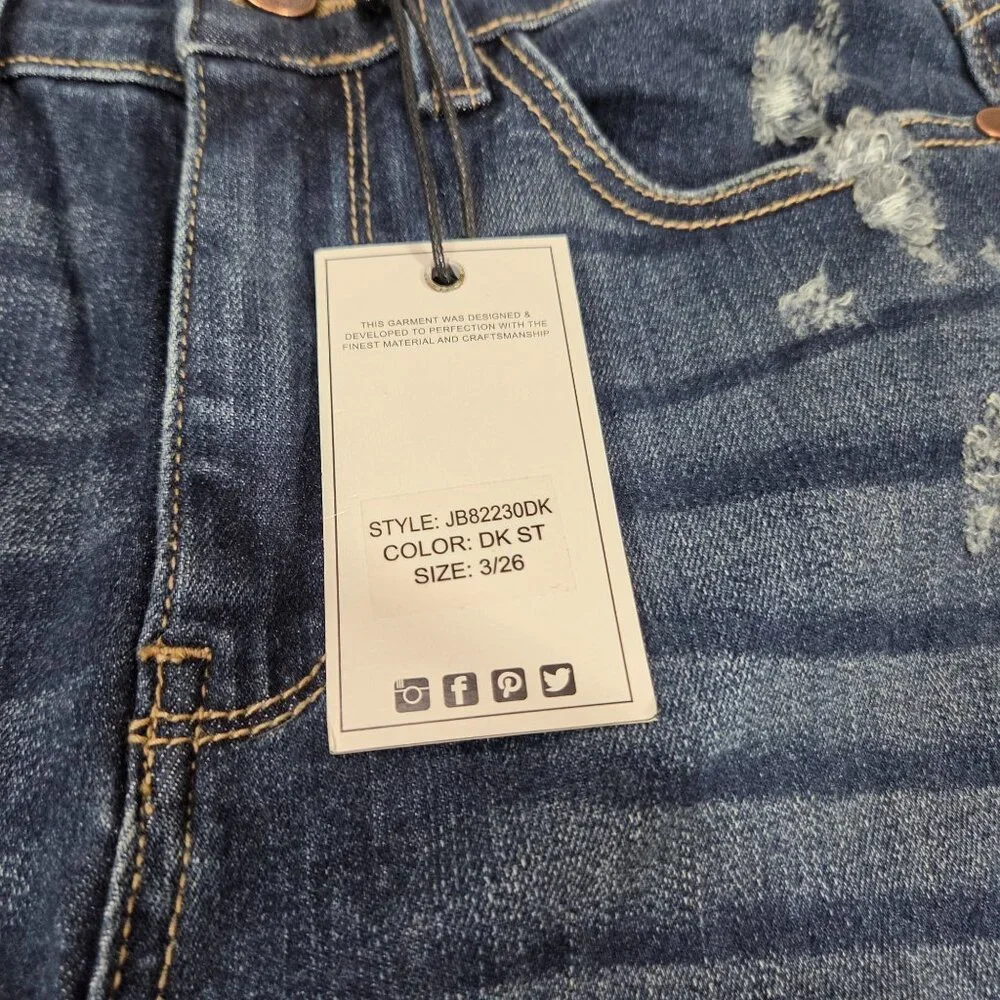 Judy Blue Jeans Womens 26 Skinny Fit Distressed Raw Hem Stretch Denim NEW